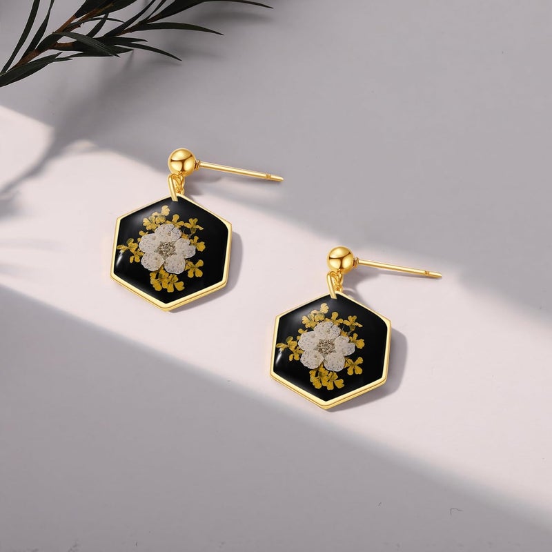 AUNTESIGN Store Forget-Me-Not and Queen Anne's Lace Pressed Wildflower Earrings | Pressed Flower Earrings | Handmade Drop and Dangle Earrings | Gift for Woman - Image 2